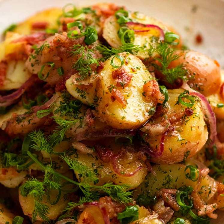 German Potato Salad in a salad ready to be served