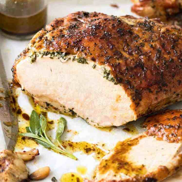 Garlic Herb Butter Roasted Turkey Breast with herb butter under the skin. Quick video tutorial provided. This is food so good, it will make you want to cry! recipetineats.com