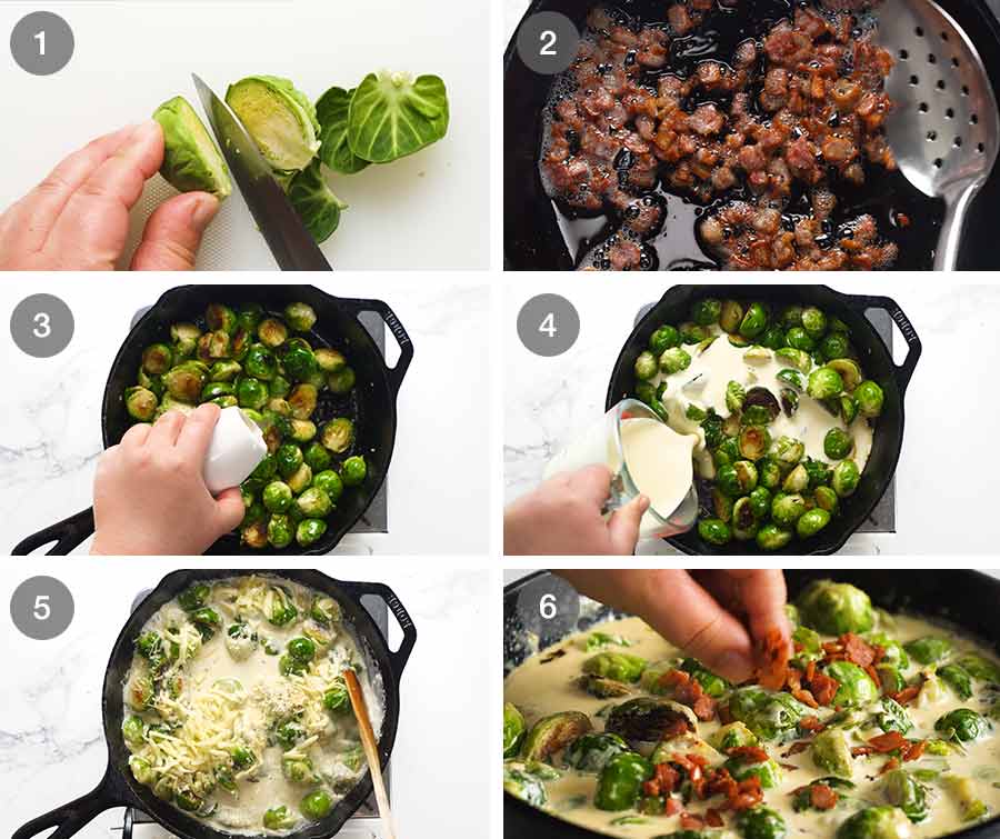 How to make Brussels Sprouts in a creamy sauce with bacon