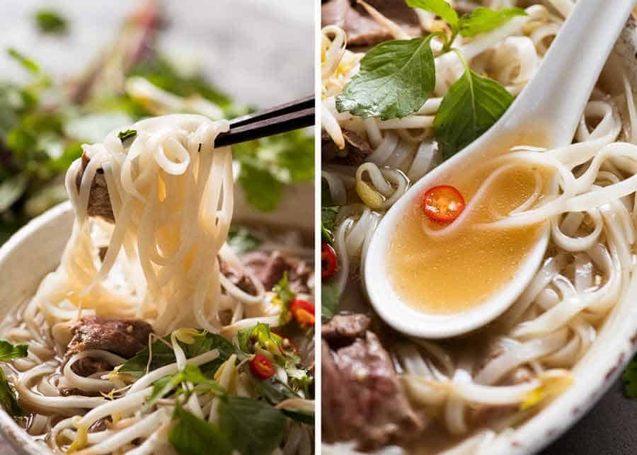 Pho noodles and soup broth