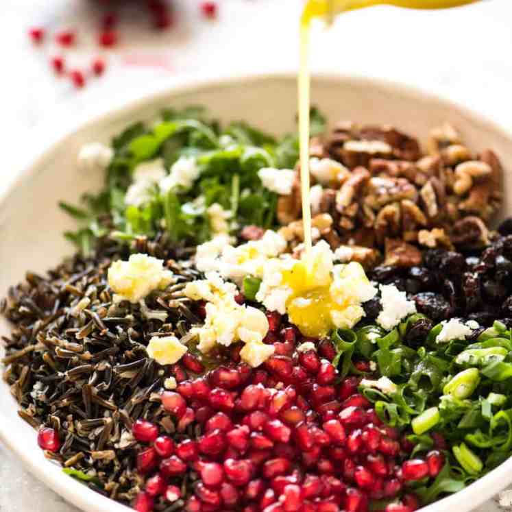 A simple white wine vinaigrette is the perfect Wild Rice Salad dressing. recipetineats.com