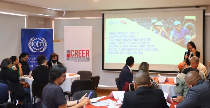 Blanca Patiño, especialista de la oficina de la OIT dando apertura al evento en plenaria.