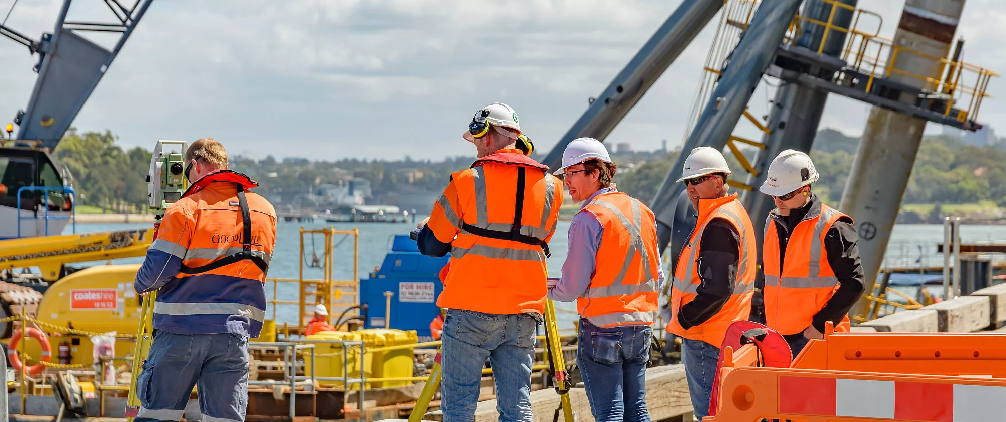 Civil engineers working at King Street Wharf in Sydney, Australia