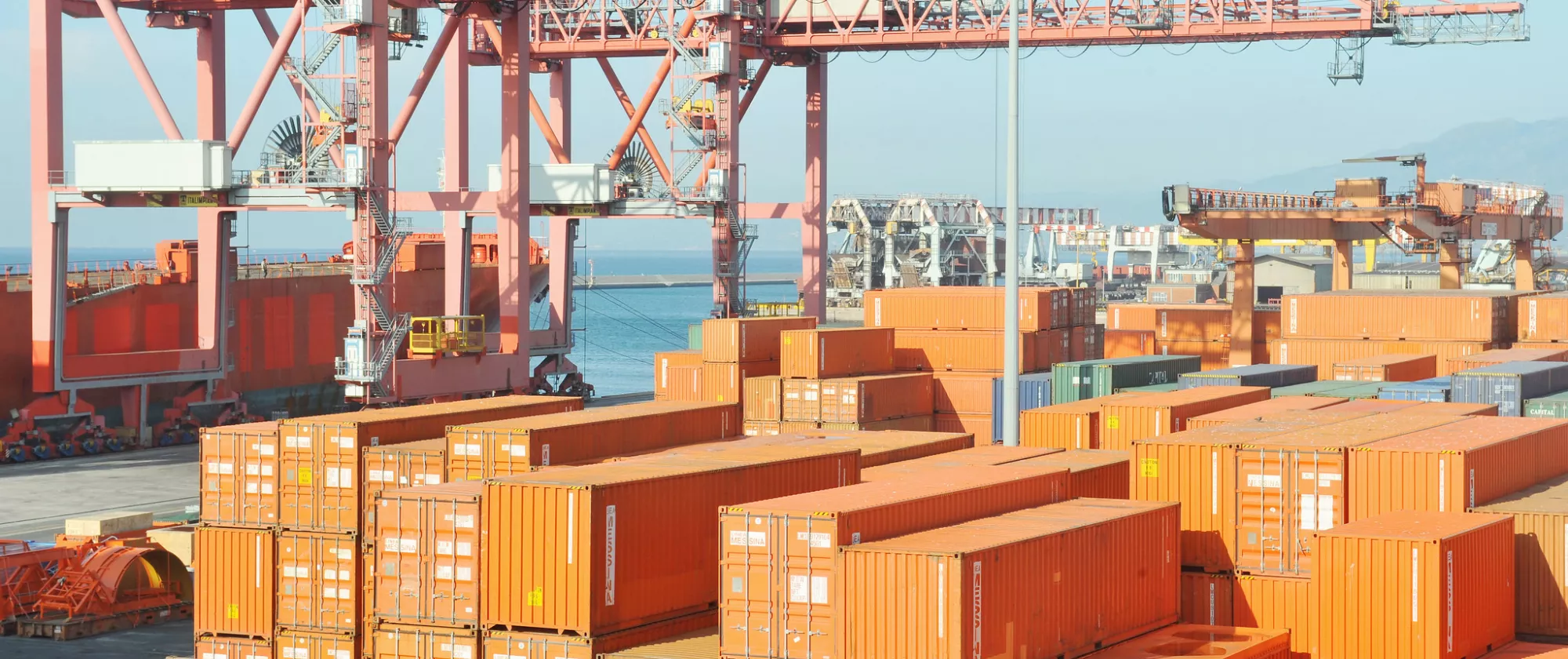 View of the harbour of the port with containers.